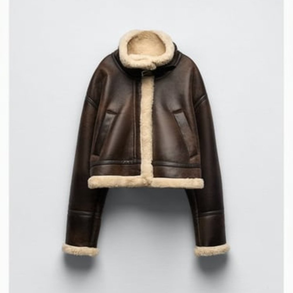 NWT L Zara Cropped Aviator Jacket